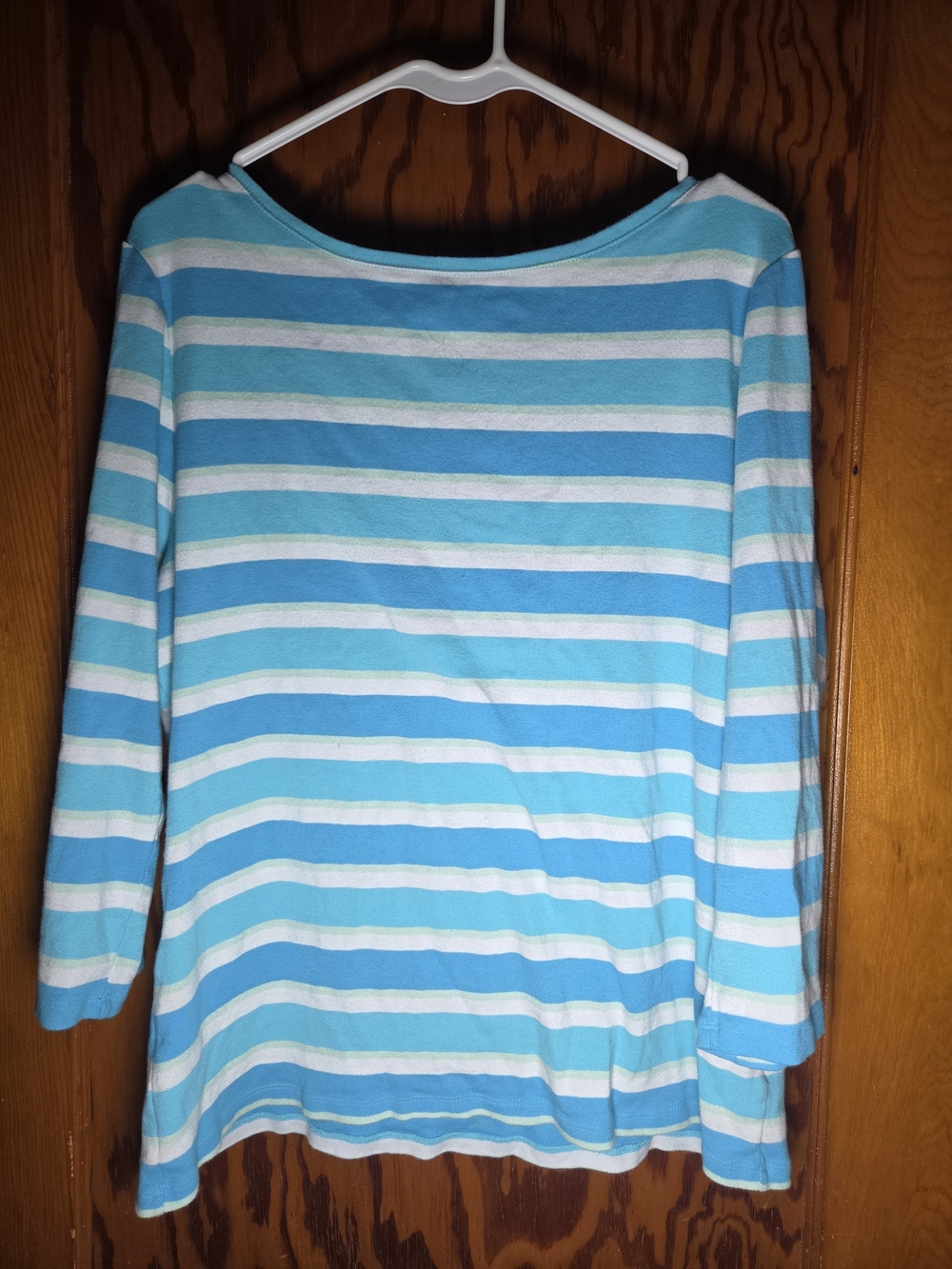 Womens Striped Long-Sleeve Top in Aqua & White